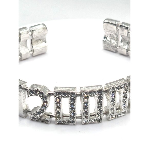 Joan Rivers Signed 2000 Y2K Cuff Bracelet Rhinestone Silver Tone Bling Bangle - Picture 7 of 7